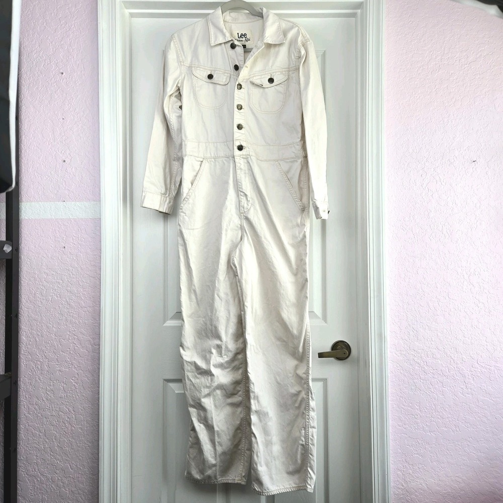 Lee Womens White Union‎ Alls Size S Jumpsuit Coveralls Button Front Long Sleeves